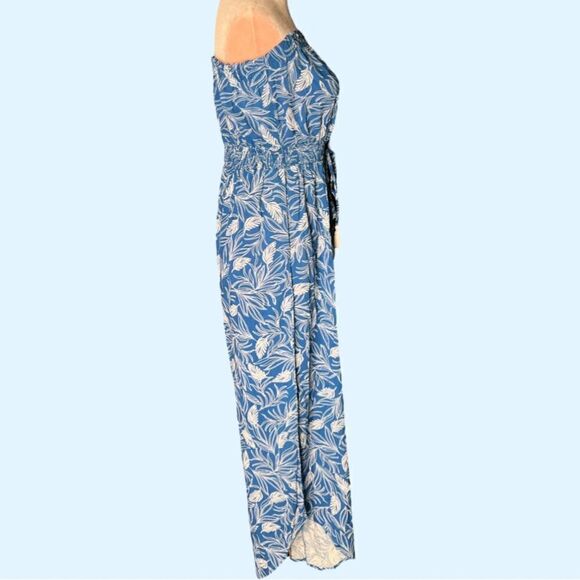 Japna Sleeveless, Smocked Waist, Slant Hem Jumpsuit, Blue/Wht Floral. Small. NWT - Picture 5 of 16